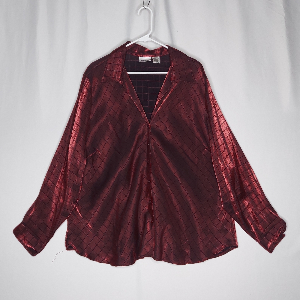 Fashion Bug Metallic Button Top Women‎ 26/28 Red 90s Vtg Witchy Whimsigoth Fairy